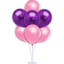 Süsle Bebek ve Parti Balon Standlı, 7 Adet - Metalik Pembe ve Mor Balon