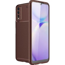 CoverZone Vivo Y20S Kılıf Karbon Delüx Tpu Silikon Kahverengi
