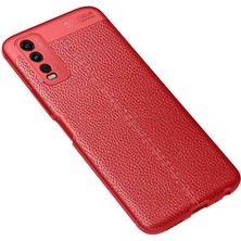 CoverZone Vivo Y20S Kılıf Niss Silikon Deri Görünümlü Kırmızı
