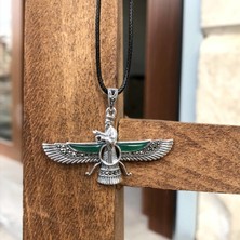 Midyat Nurtaş Gümüş Zümrüt ve Markazit Taşlı Orta Boy Unisex Ahura Mazda Gümüş Kolye