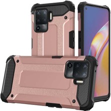 Case World Oppo Reno 5 Lite Kapak Çift Katmanlı Zırh Tank Kılıf - Rose Gold