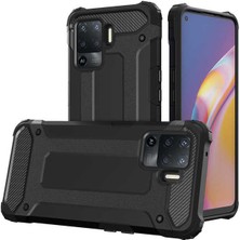 Case World Oppo Reno 5 Lite Kapak Çift Katmanlı Zırh Tank Kılıf - Siyah