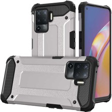 Case World Oppo Reno 5 Lite Kapak Çift Katmanlı Zırh Tank Kılıf - Gri