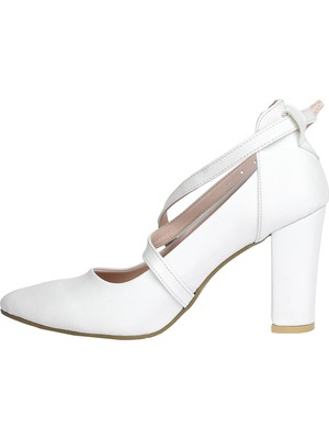 Potincim 137029-1122 Cilt 9 cm Topuk Kadın Sandalet Ayakkabı Beyaz