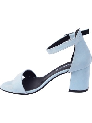 Potincim 2013-05 Süet 7 cm Topuk Kadın Sandalet Ayakkabı Mavi