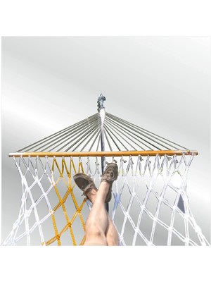 M3 Decorium Suya Dayanıklı Polyester Çift Kat Kişilik El Örgü Kalın Halatlı Ipli Sallanan Sağlam Hamak Salıncak