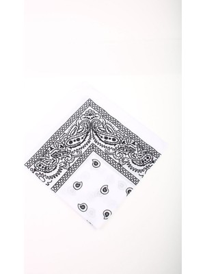 Bijuhome Soobepark Beyaz Etnik Desenli Unisex Bandana