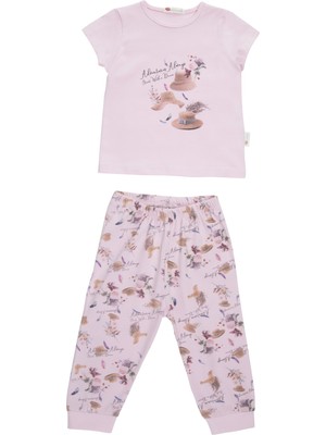 Lajunya %100 Pamuk Kız Bebek Şapka Desen Baskılı Kısa Kollu Pijama Takımı