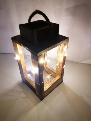 Bahat Ahşap Kayın Ağacı LED Işıklı Fener Mumluk 13*25 cm