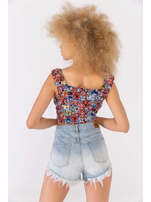 Vor Nişantaşı Kadın Nala Çiçekli Crop Top