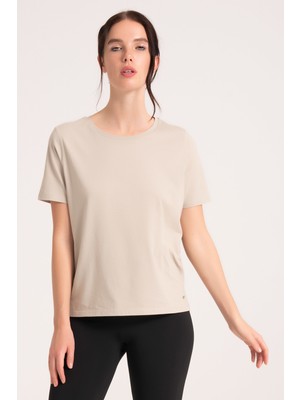 Newces Yüksek Kalite %100 Pamuklu Kadın Tişört, Arkası Uzun Normal Fit Sand Tshirt