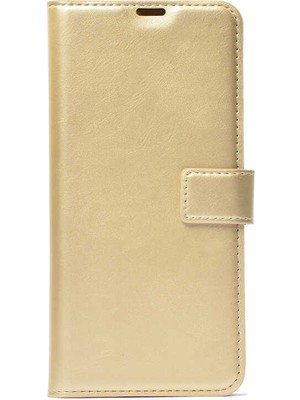 Smcase Huawei P Smart 2021 Kılıf Kar Delüx Cüzdan Kartvizitli Standlı Kopçalı Gold