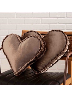 Gülruh Home Kadife Iç Dolgulu Kahverengi Kalp Kırlent