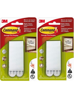 3M Command 2'li Set Büyük Boy Cırt Bant 8 Adet Tüm Yüzeylerde İz Bırakmadan Çıkarılabilir