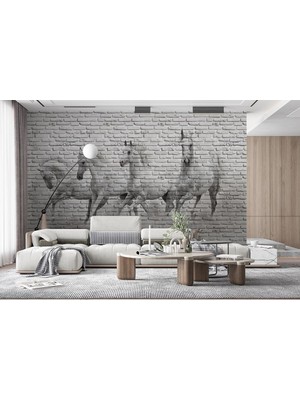 Özel Duvarlar 3 Boyutlu Duvar Üzerinde Koşan Atlar 3D Duvar Kağıdı