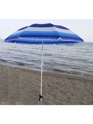 Depolife 180CM Şemsiye Plaj Deniz Bahçe Balkon Piknik Kamp Şemsiyesi Sabitleme Kazıklı Mavi Beyaz