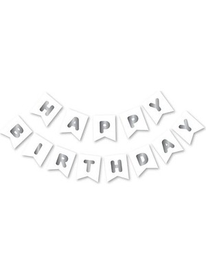 My Paper Craft Beyaz Gümüş Happy Yaldızlı Banner