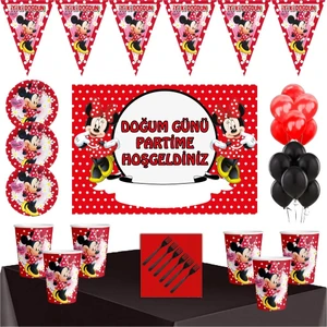 Parti Furyası Kırmızı Minnie Mouse   Tema  24 Kişilik Afişli Parti  Seti