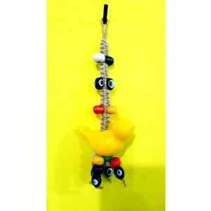 Sarı Kuş Figürlü Renkli Boncuklu Duvar Bahçe Balkon Süsü 17 cm