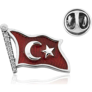 925 Ayar Gümüş Türk Bayrağı Rozet