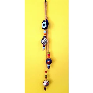 3lü Yuvarlak Çini Desenli  Dekoratif Renkli Boncuklu Sarkıt  Bahçe Duvar Balkon Süsü 39 cm