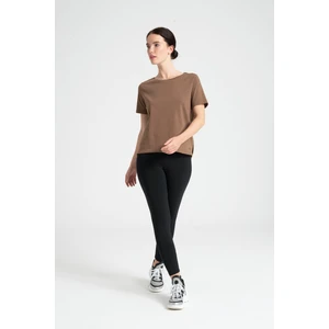 Yüksek Kalite %100 Pamuklu Kadın Tişört, Arkası Uzun Normal Fit Kahverengi Tshirt