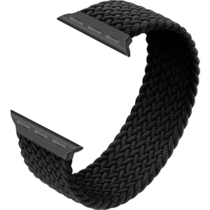 Örgü Solo Loop Kordon Seri 10 46mm, Apple Watch ile Uyumlu 45mm 44mm 42mm Seri 9/8/7/6/SE/5/4/3 Medium Siyah