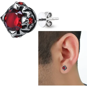Kırmızı Zirkon Taşlı Motorcu Gotik Erkek Çelik Küpe (Tekli)