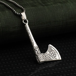 Viking Valknut Aelghiz Figürlü Çelik Kolye