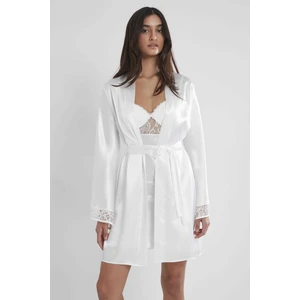 Pierre Cardin 2'li 4090 Ekru Bayan Saten Gecelik Sabahlık Takımı