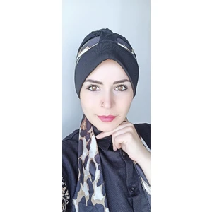 Butik Ayvitrin Kadın Leopar Atkılı Bone Siyah