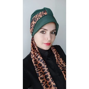 Butik Ayvitrin Kadın Leopar Atkılı Bone Zümrüt