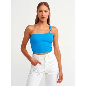 3781 Tek Omuzlu Crop Top-Açık Saks