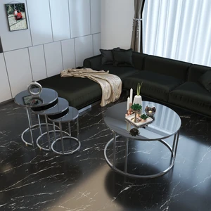 Füme Aynalı Gümüş Metal Zigon ve Orta Sehpa "gümüş Takım Sehpa