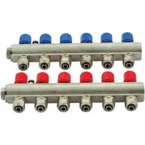 1" Kendinden Vanalı Kollektör 6 Ağızlı Set (Kırmızı - Mavi)