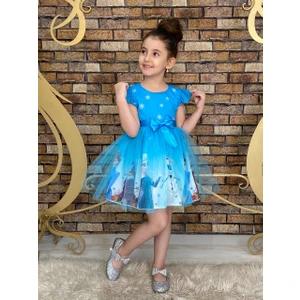 Neşeli Bebek Kız Çocuk Frozen Elsa Mavi Elbise