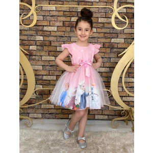 Neşeli Bebek Kız Çocuk Frozen Elsa Pembe Elbise