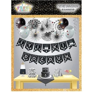 My Paper Craft Zigzag Banner Ofset Siyah Gümüş Iyi Ki Doğdun