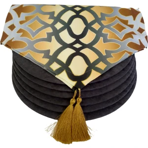 Ottoman Osmanlı Desenli Runner & 6 Koyu Gri Renk Supla,