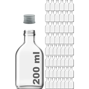 200 cc Cold Brew Şeffaf 200 ml Sızdırmaz Gümüş Plastik Kapaklı Yassı Cam Şişe (Soğuk Kahve) 52 Adet