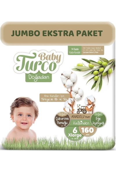 Baby Turco Doğadan Bebek Bezi 6 Beden 16 - 25 kg 160 Lı