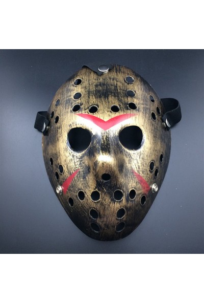 Samur Bakır Renk Kırmızı Çizgili Tam Yüz Hokey Jason Maskesi Hannibal Maskesi