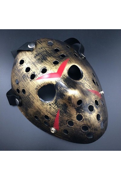 Samur Bakır Renk Kırmızı Çizgili Tam Yüz Hokey Jason Maskesi Hannibal Maskesi