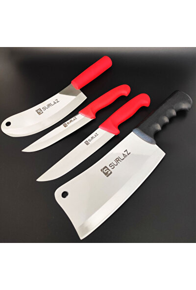 SürLaz Sürmene Mutfak Bıçak Seti 4 Parça Satır Zırh Et Bıçağı Red Serisi