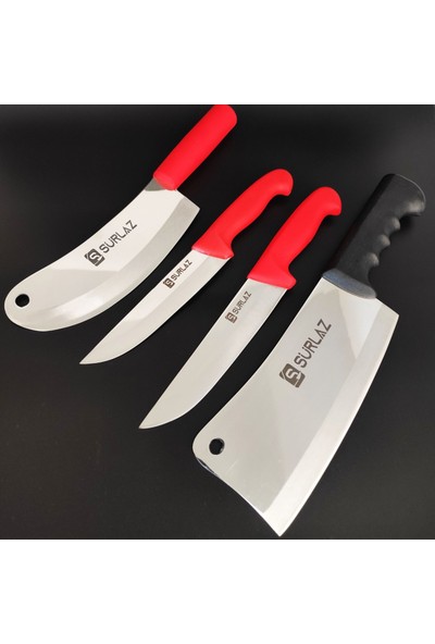SürLaz Sürmene Mutfak Bıçak Seti 4 Parça Satır Zırh Et Bıçağı Red Serisi