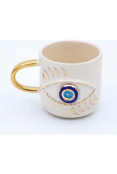 Monako Limited Edition 24 Ayar Altın Işlemeli Göz Figürlü %100 El Yapımı Duble Türk Kahvesi Fincanı