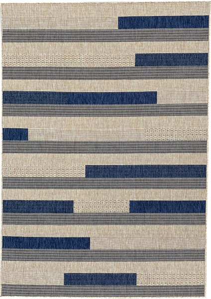 Sisal SL142 Bej / Mavi 80 x 300 cm Hasır Görünümlü Yıkanabilir Jüt Halı