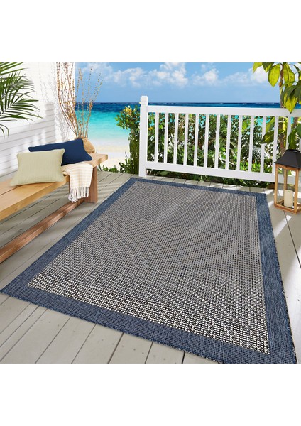 Sisal SL146 Bej / Mavi 120 x 180 cm Hasır Görünümlü Yıkanabilir Jüt Halı