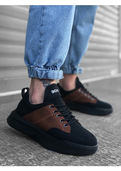 ER0163 Bağcıklı Erkek Yüksek Taban Siyah Taba Spor Ayakkabı modelleri