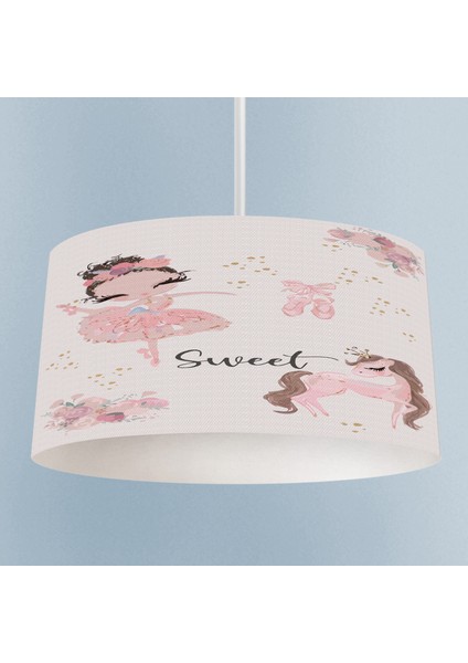 Balerin Kız ve Unicorn Desenli Çocuk Odası Sarkıt Avize